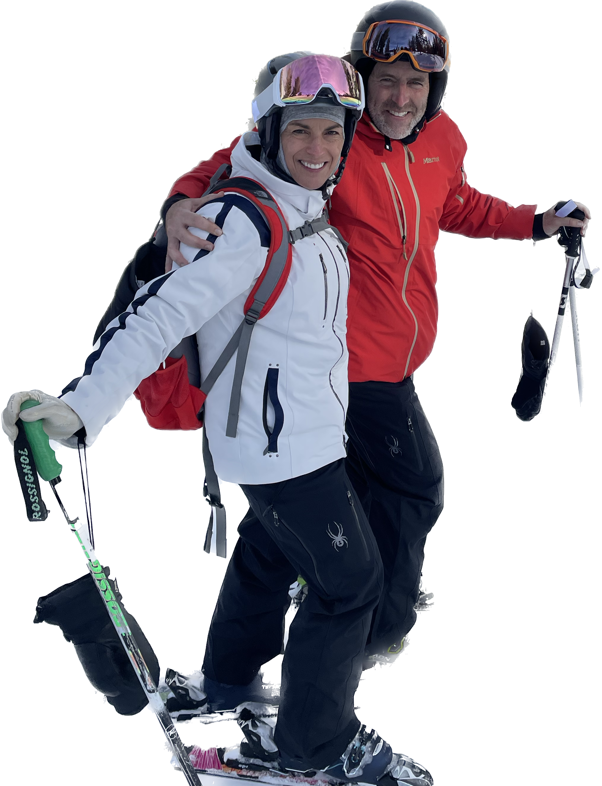 Ron skiing with his wife after his second hip surgery (four months from the surgery!).